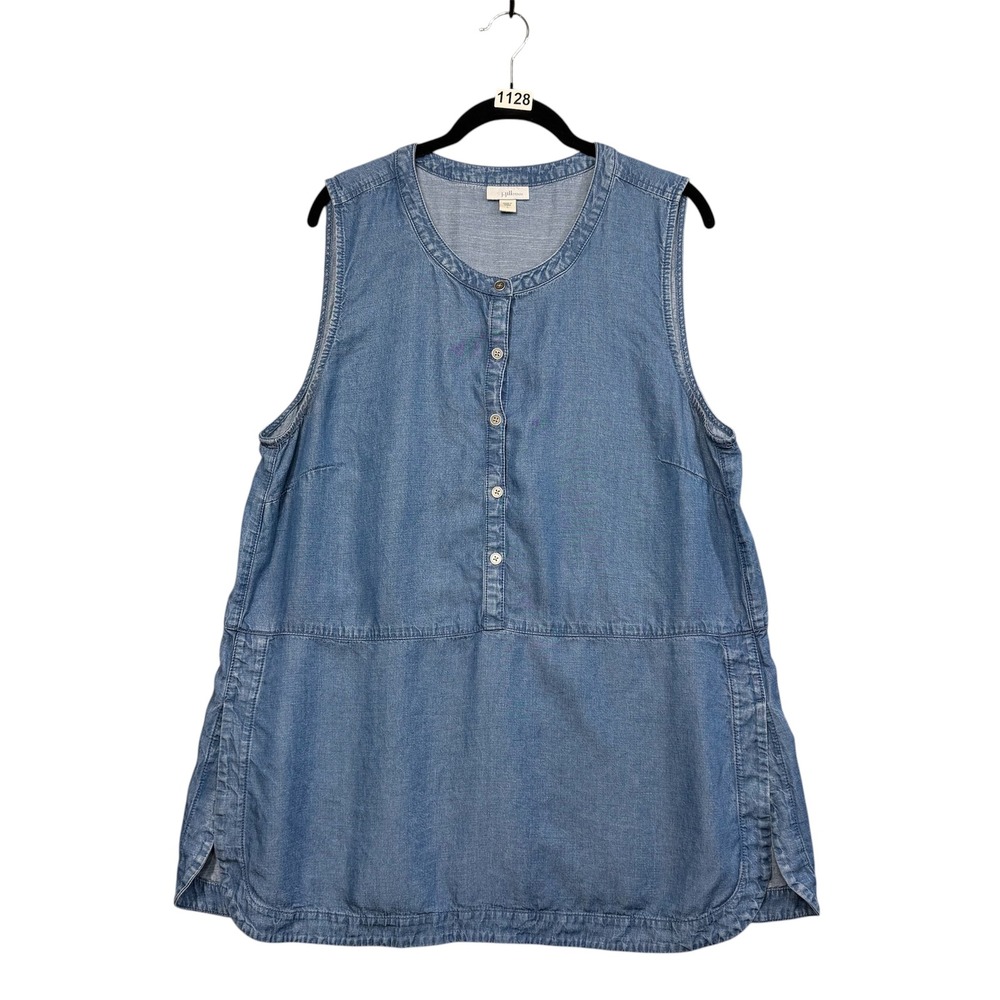 J. Jill Denim Tunic Top Womens L Blue Tencel Linen Blend Sleeveless Lagenlook